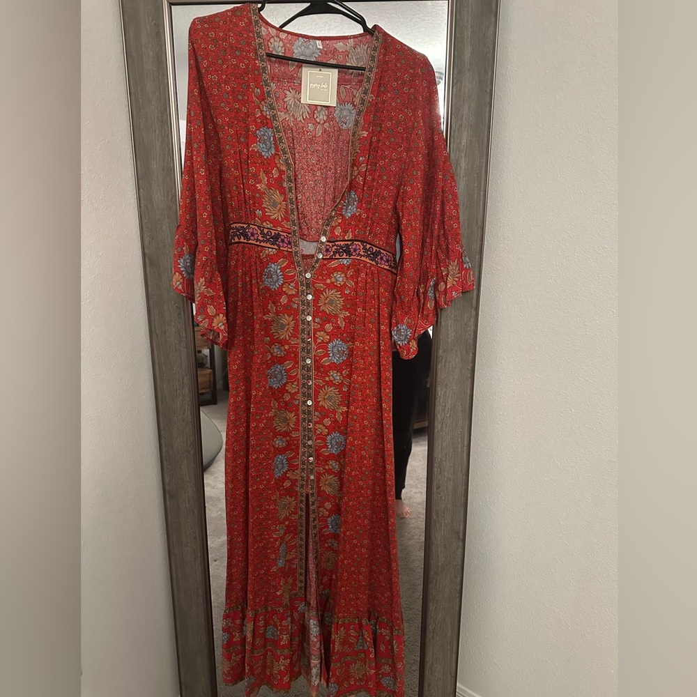 Bohemian Red Floral Maxi Dress